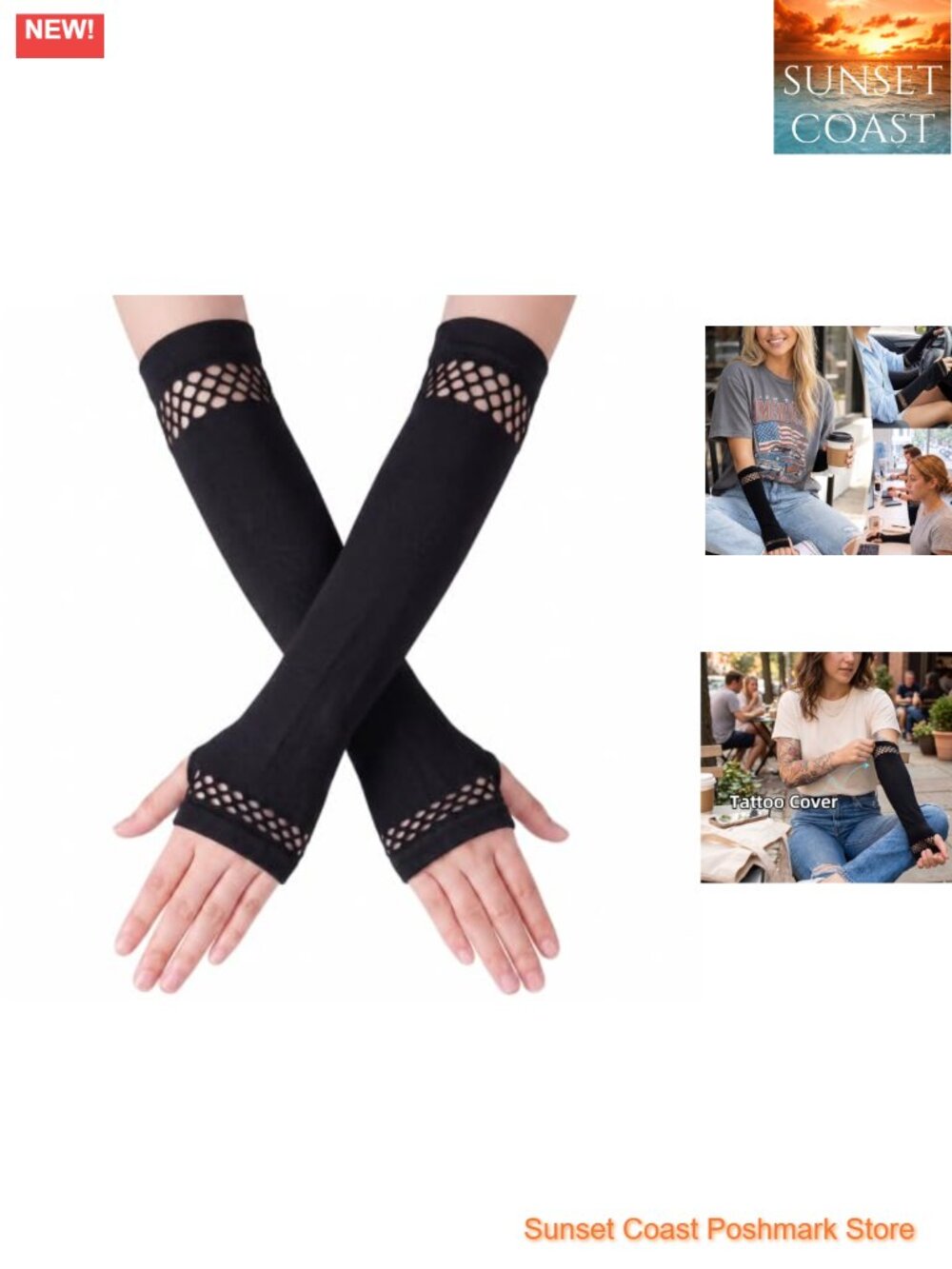 Women Fingerless Gloves Arm Warmers Oversleeve Fishnet Goth Emo